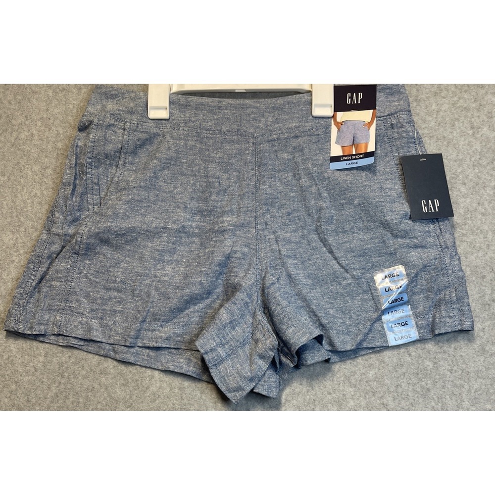 Gap Ladies Linen Blend Pull On Elastic Waistband Shorts Blue Size Large